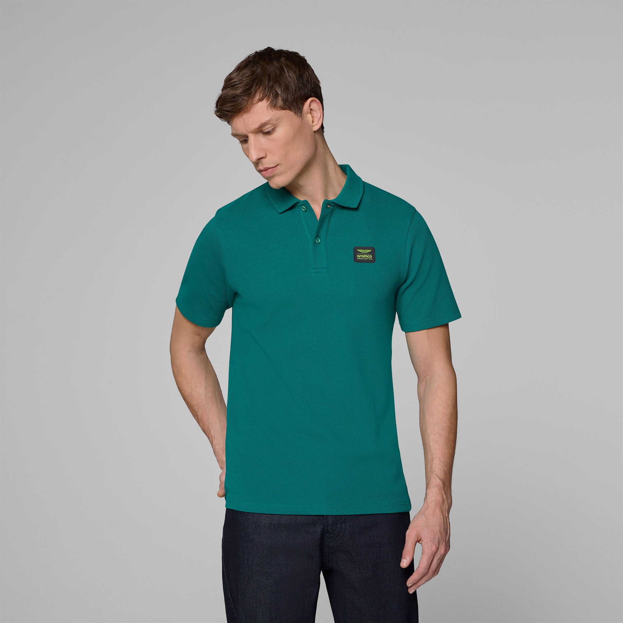 Aston Martin F1 Tech Waffle Polo Mens - Green