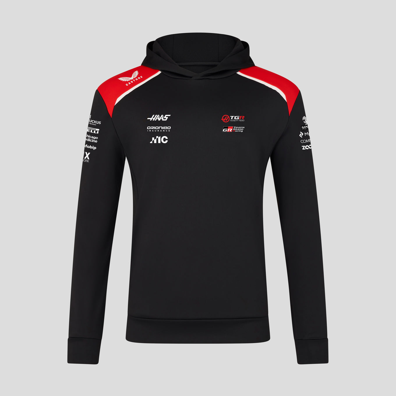 Haas F1 Team 2026 Overhead Hoodie Unisex - Caviar / Flame Scarlet