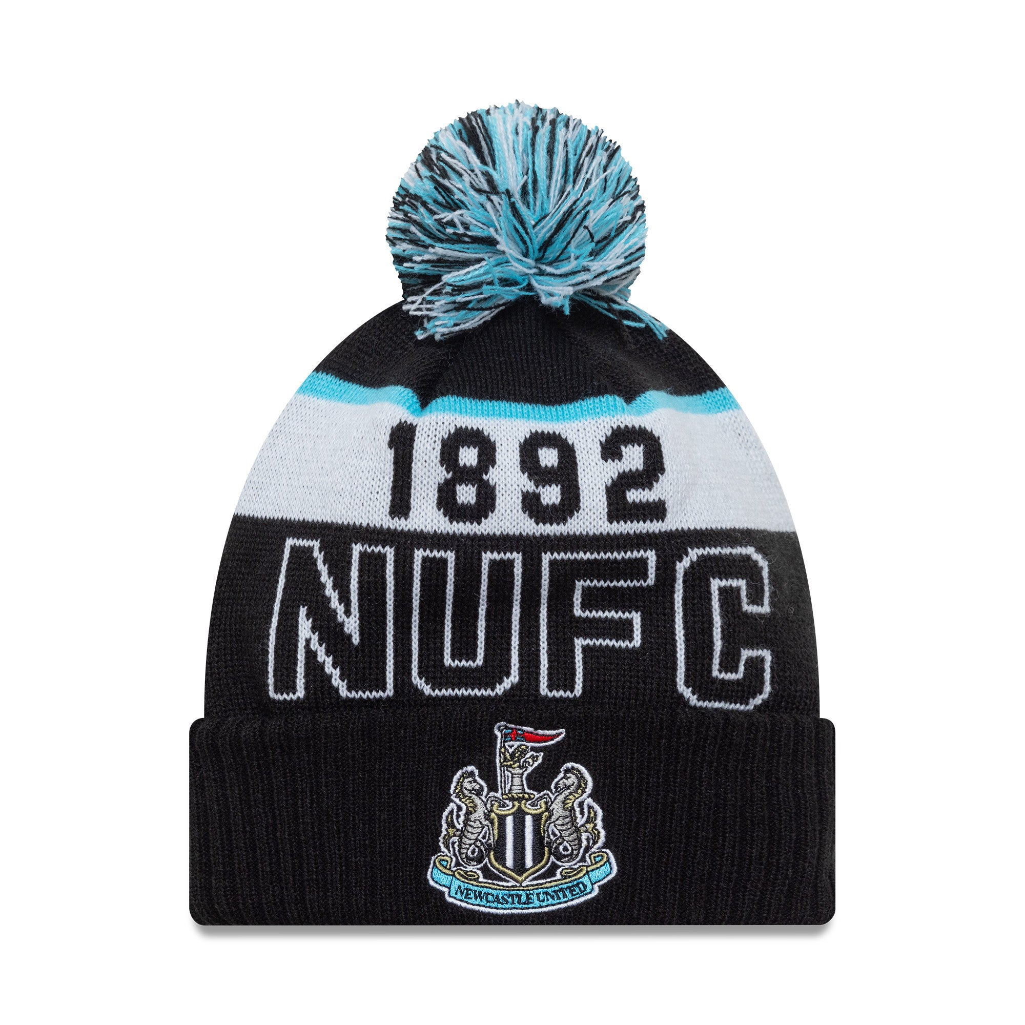 Newcastle United Metallic  9Forty Bobble Beanie Adults - Black/Light Blue