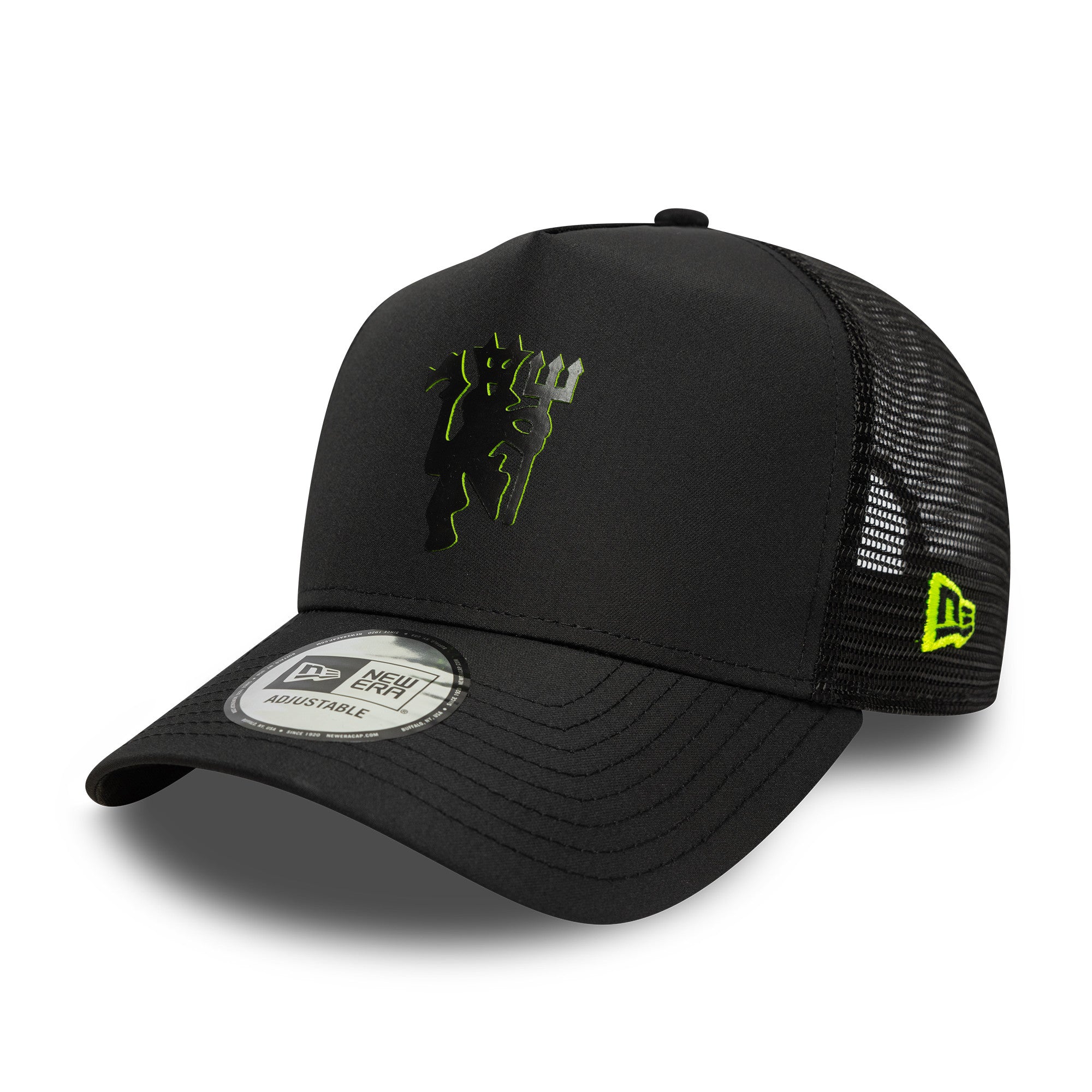 Manchester United Hd Keyline Trucker Cap Adults - Black/Neon Yellow