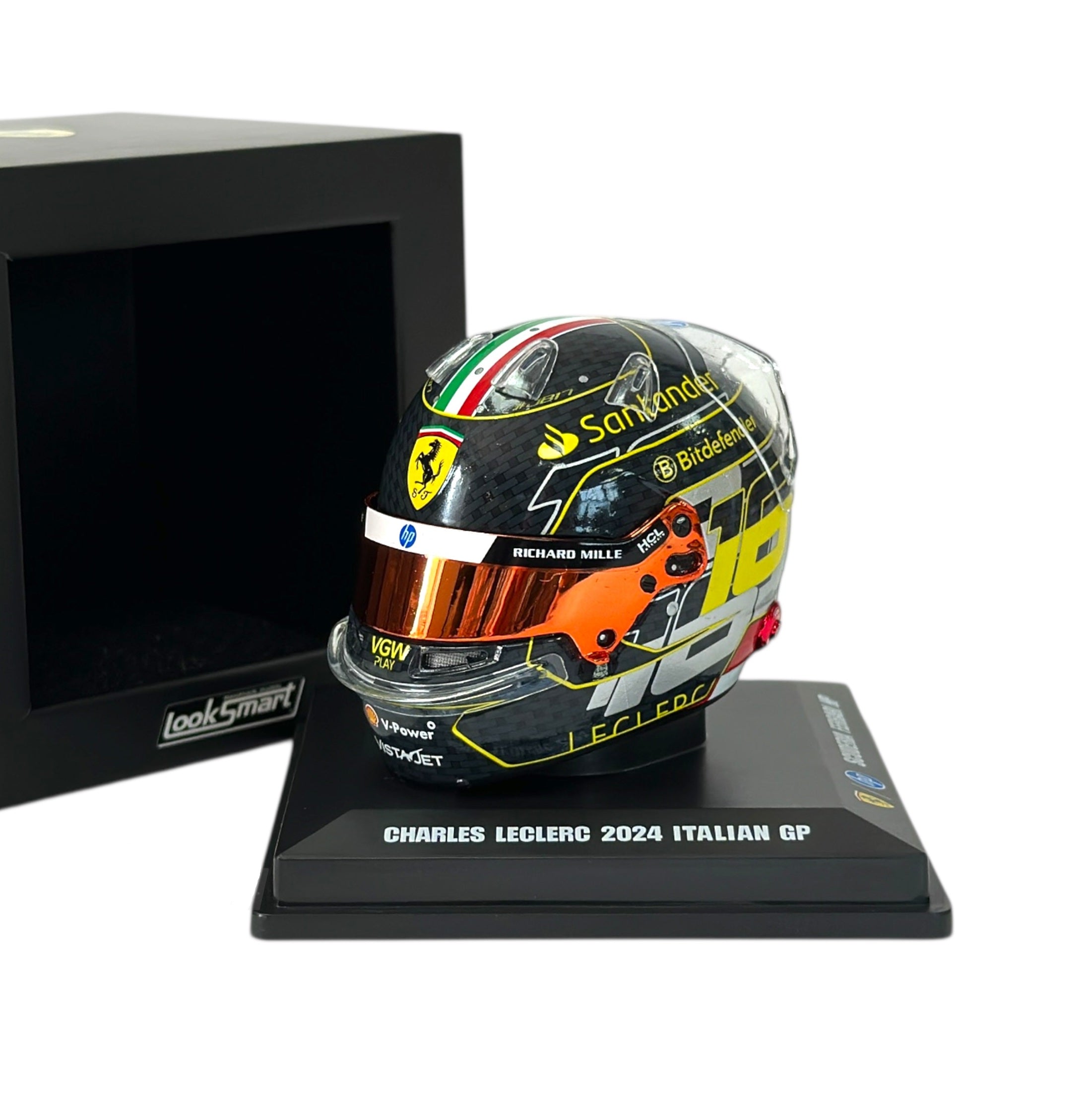 LookSmart Scuderia Ferrari F1 Charles Leclerc 2024 Italian GP Mini Helmet 1:5 Scale - Black