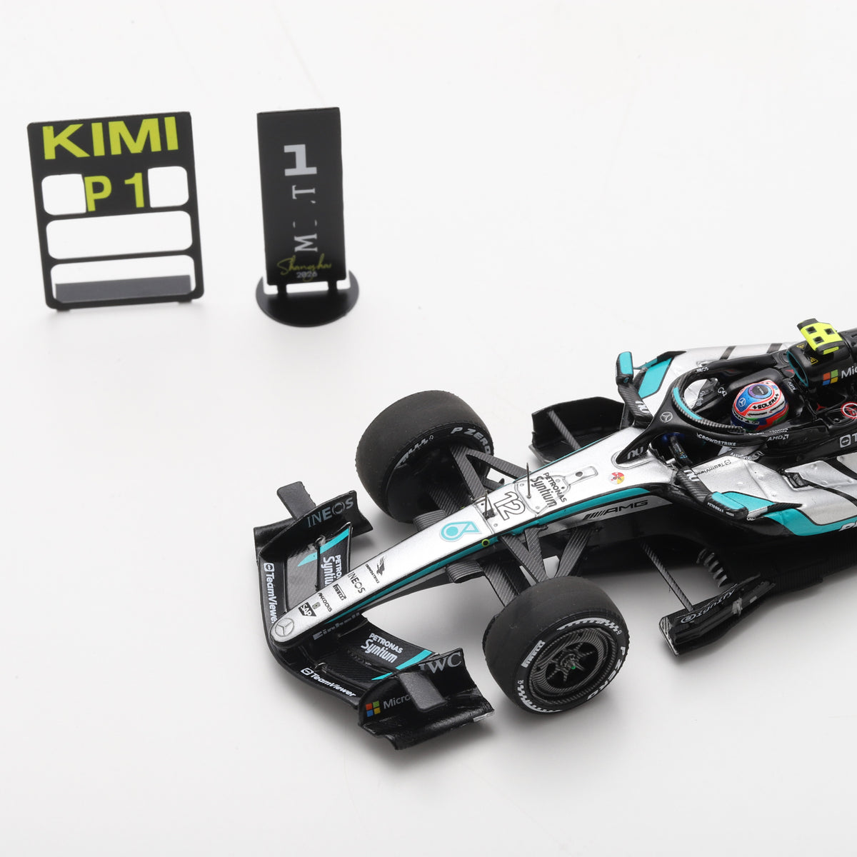 Spark Mercedes AMG Petronas F1 Team W17 Kimi Antonelli 2026 Chinese GP Winner Car With Pit Board Adults - Black - 1:43 Scale
