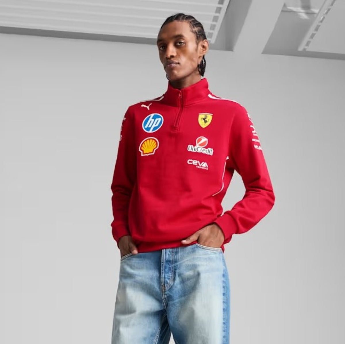 Scuderia Ferrari F1 Team 2025 1/2 Zip Sweat Mens - Dark Cherry