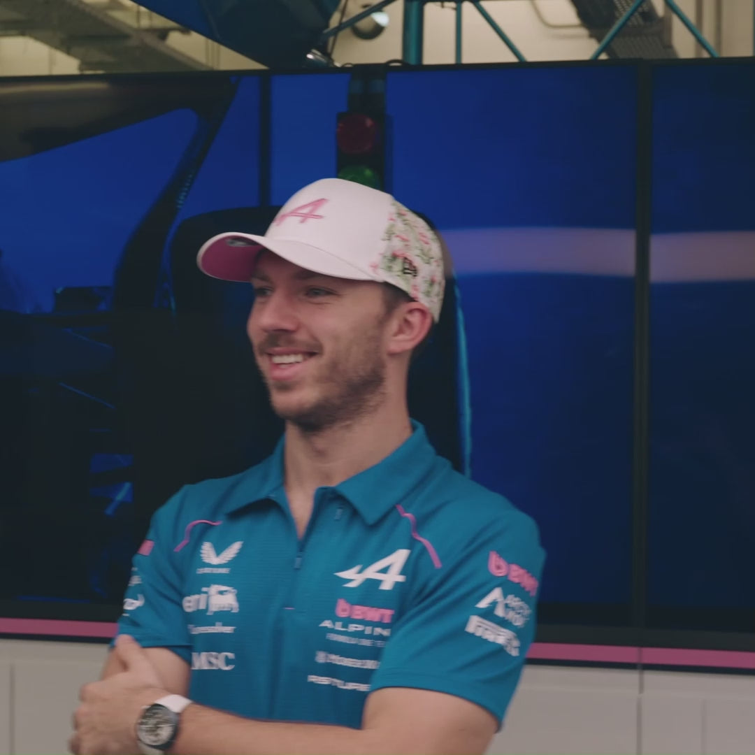 Load video: Alpine F1 Pierre Gasly Miami 9Seventy Cap Stretch Snap Adults - White/Pink
